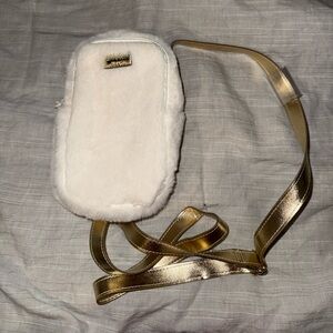 Bath Body Works White and Gold Faux Fur Crossbody Bag